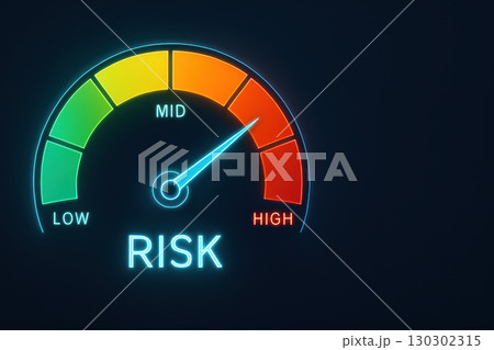Risk management concept with colorful gauge showing high risk level for financial risk and business risk analysis to evaluate investment risk effectively and reduce potential loss 130302315