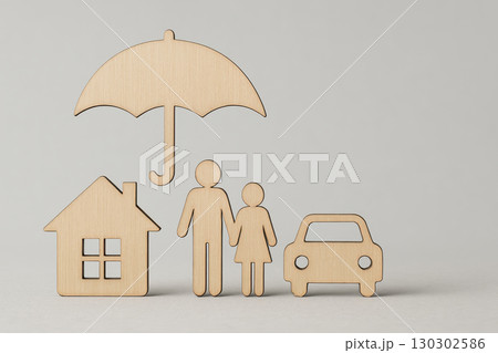 Insurance health concept showing protection for family car and house 130302586