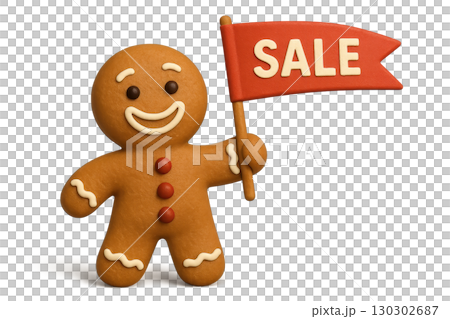 3d christmas holiday sale discount promotion shopping offer gingerbread cookie holding red flag cheerful festive decoration 3d christmas holiday sale discount promotion shopping offer gingerbread cookie holding red flag cheerful festive decoration 130302687
