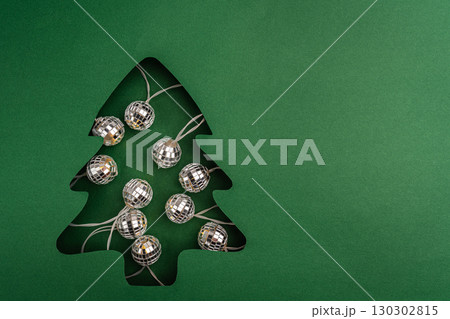 Mirror Disco Ball Lights in Christmas Tree Cutout 130302815