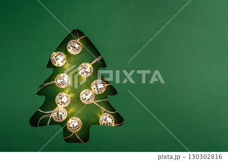 Mirror Disco Ball Lights in Christmas Tree Cutout Mirror Disco Ball Lights in Christmas Tree Cutout 130302816