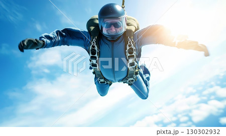 Astonishing sky suit adventure man soars through the air in a futuristic flight experience 130302932