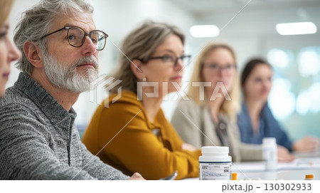 Attentive senior man in a group meeting healthcare focus 130302933