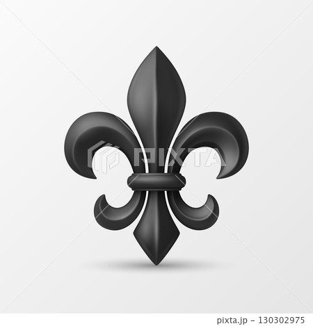 Vector 3d Realistic Fleur de Lis Illustration. Black Fleur de Lis Icon. Realistic Fleur de Lis Symbol for Heraldry, Royal Emblem, Medieval Design. Fleur de Lis Logo, Classic French Ornament 130302975