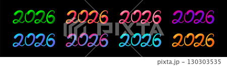 2026 New Year colorful gradient numbers set. Vector illustration of handwritten digits in neon pink, blue, orange, purple on black background. Modern typography for festive design 2026 New Year colorful gradient numbers set. Vector illustration of handwritten digits in neon pink, blue, orange, purple on black background. Modern typography for festive design 130303535