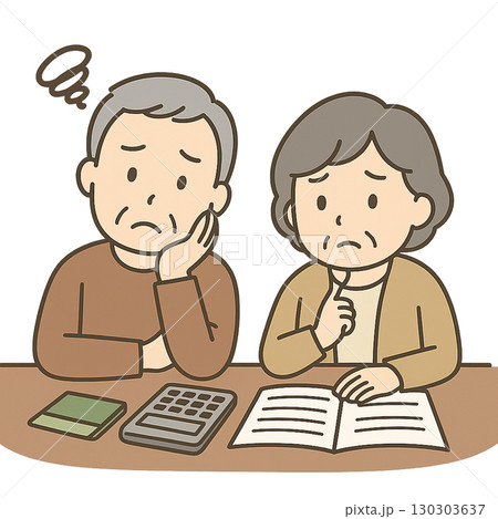 お金の悩みを話し合う老夫婦 お金の悩みを話し合う老夫婦 130303637