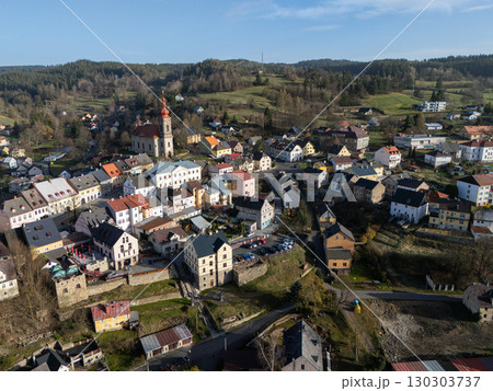 Drone photo of a charming Czech town 130303737