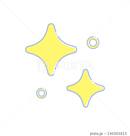 キラキラの光の線画アイコン - シンプルでおしゃれな黄色のピカピカ光る装飾のデザイン素材セット 130303813