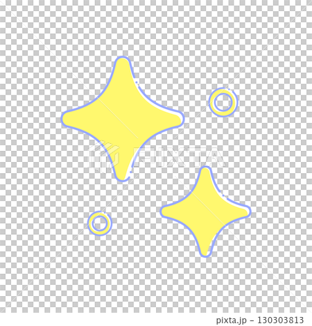 キラキラの光の線画アイコン - シンプルでおしゃれな黄色のピカピカ光る装飾のデザイン素材セット 130303813