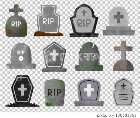 Watercolor style graveyard illustration set, illustrations for Halloween decoration, background design, Halloween posters and cards 130303858