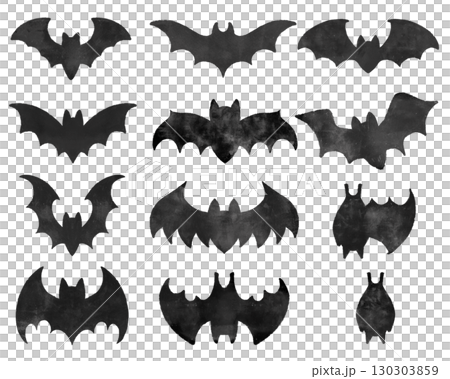 Watercolor style bat silhouettes set, illustration for Halloween decoration, background design, Halloween posters and cards 130303859