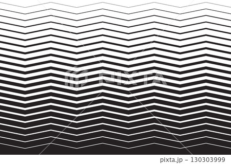 Zigzag stripe pattern with gradient thickness. Black and white chevron lines with optical illusion. Modern abstract geometric background. Digital vector illustration 130303999