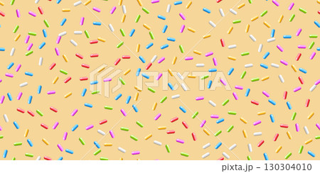 Donut background with colorful candy sprinkles. Sweet topping for candy or ice cream. Fun and playful dessert design. Summer, birthday, children concept. Seamless vector illustration 130304010