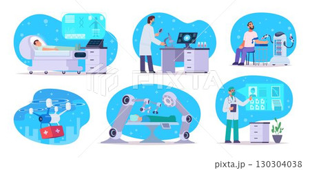 Smart medicine. Computer bot help to surgery doctors artificial intelligence systems in medical care exact vector concept pictures 130304038