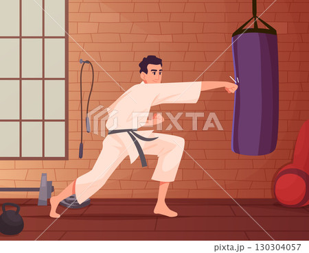 Karate fighter. male characters in kimono punch fist Karate fighter. male characters in kimono punch fist 130304057