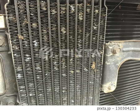 Radiator close-up reveals intricate details of thermal regulation system 130304233