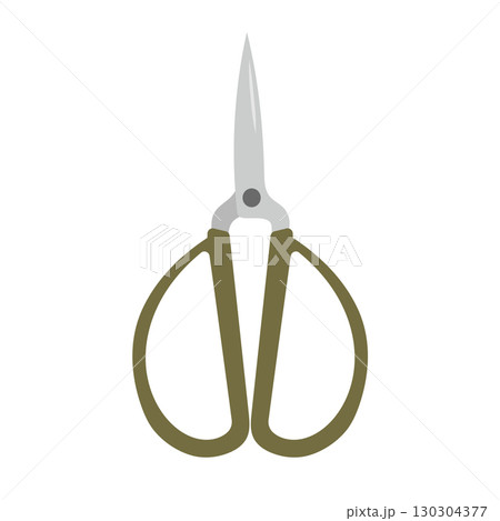 Green scissors for sewing and knitting. Accessory for cutting yarn, thread or fabric in knitting, crochet or embroidery. Flat vector illustration isolated on white background. Green scissors for sewing and knitting. Accessory for cutting yarn, thread or fabric in knitting, crochet or embroidery. Flat vector illustration isolated on white background. 130304377