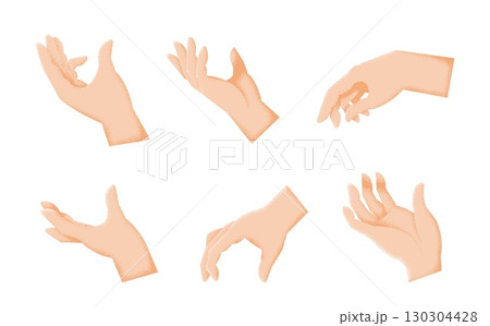 Human hands different positions. Unisex hand with grunge texture, caucasian people arm. Isolated body part poses, hold or put, vector elements 130304428