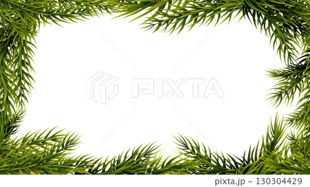 Green fir tree frame banner with empty white space. Decorative nature poster, isolated pine branches decor. Christmas, new year, seasonal vector background 130304429