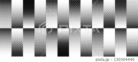 Halftone gradient stripes background. Fading dotted gradation lines wallpaper. Vector repeated dot work strip pattern backdrop. Black and white halftone dotted line wallpaper for overlay, print, cover 130304440