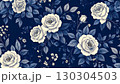 クラシカルな青の花柄背景 130304503