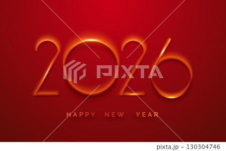 Glowing red numbers 2026 with light effect on red background. Concept of New Year greeting 130304746