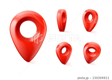 3d geo pin. Realistic map geotag, red pin road point place marker address navigation tag pinpoint city street location position pointer travel trip mark, exact vector illustration 130304911