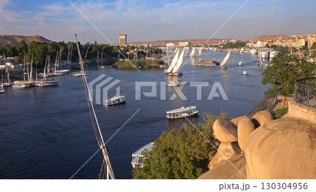 felucca boats on Nile river in Aswan Egypt felucca boats on Nile river in Aswan Egypt 130304956