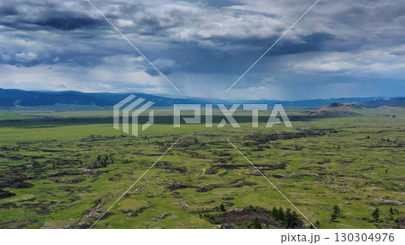 Steppe and mountains with rain landscape 130304976