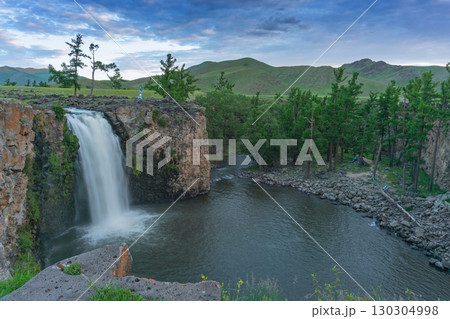 Orkhon waterfall in Mongolia at sunrise 130304998