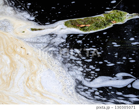 Extremely polluted water, with white foam. 130305071