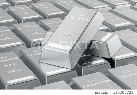 Palladium bars, stacked bullion ingots. 3D rendering 130305722