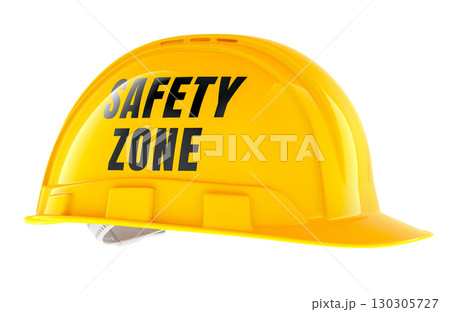 Safety Zone concept with yellow construction hard hat. 3D rendering Safety Zone concept with yellow construction hard hat. 3D rendering 130305727