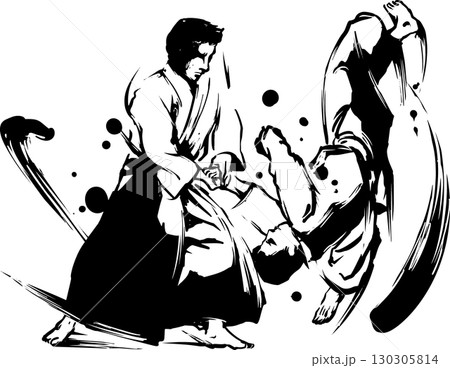 合気道の墨絵イラスト 130305814