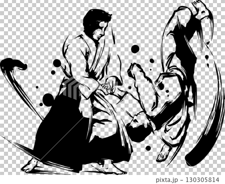 合気道の墨絵イラスト 130305814