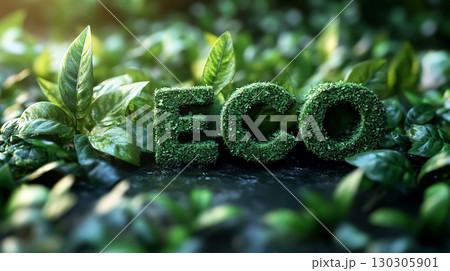 Green leaves with the word ECO written with leaves 130305901
