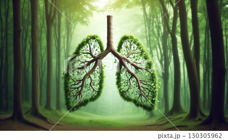 Lungs formed by leaves and tree branches in forest. Concept of environment and ecology. Lung of the Earth 130305962