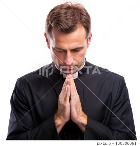 Priest Praying in Outfit. Generative AI 130306061