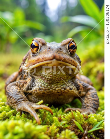Frog Resting on Moss Covered Ground. Generative AI 130306174