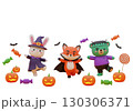 ハロウィンの仮装をした動物たちのフレーム 130306371