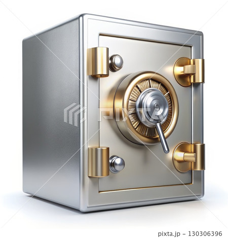 Silver and Gold Safe on White Background. Generative AI 130306396