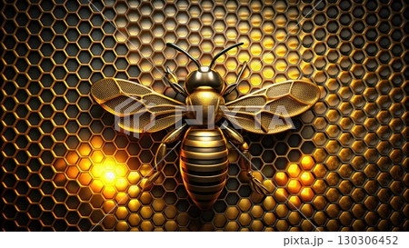 Bee Sitting on Top of a Honeycomb. Generative AI 130306452
