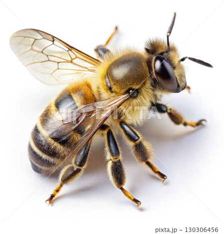 Close Up of a Bee on a White Background. Generative AI 130306456