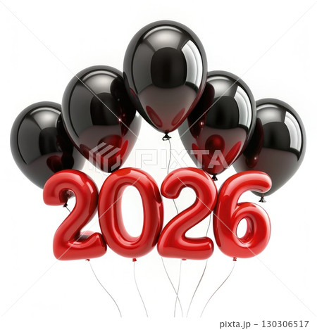 Black and Red Balloons With 2016 Numbers. Generative AI 130306517