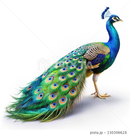 Majestic Blue and Green Peacock With Feathers Spread Out. Generative AI Majestic Blue and Green Peacock With Feathers Spread Out. Generative AI 130306628