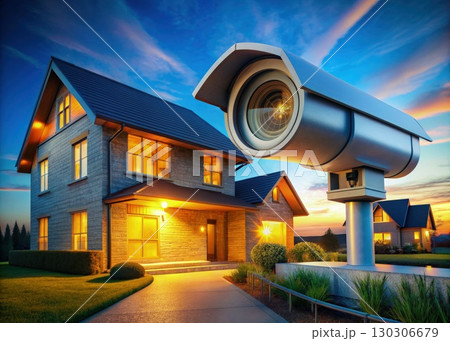 Residential House With Security Camera. Generative AI 130306679