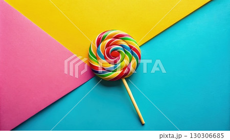 Vibrant Lollipop on Colorful Background. Generative AI 130306685
