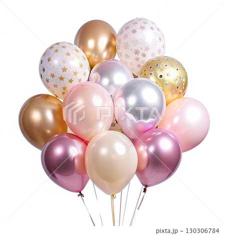 Group of Colorful Balloons Floating in the Air. Generative AI 130306784