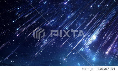 斜めに降り注ぐ流星群と満天の星空の宇宙背景 130307134