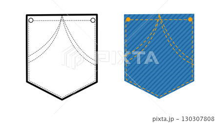 Jeans Angled Top-stitched Patch Pocket technical fashion illustration. Flat apparel line template and color 130307808